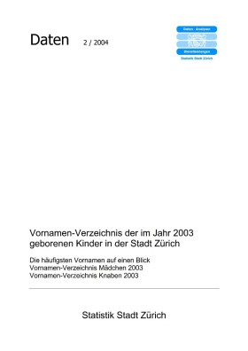 Deckblatt Vornamen-Verzeichnis 2003 Deckblatt Vornamen-Verzeichnis 2003