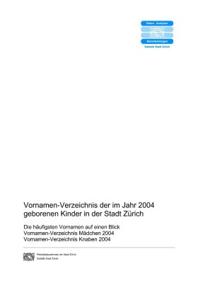 Deckblatt Vornamen-Verzeichnis 2004 Deckblatt Vornamen-Verzeichnis 2004