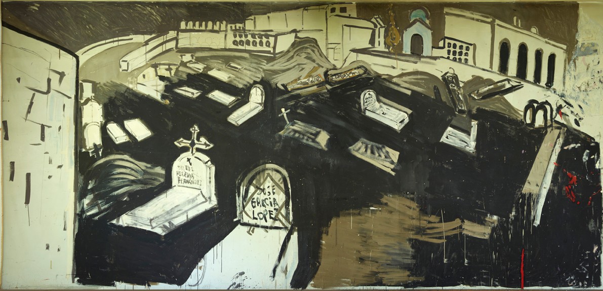 Wandmalerei mit Friedhof
