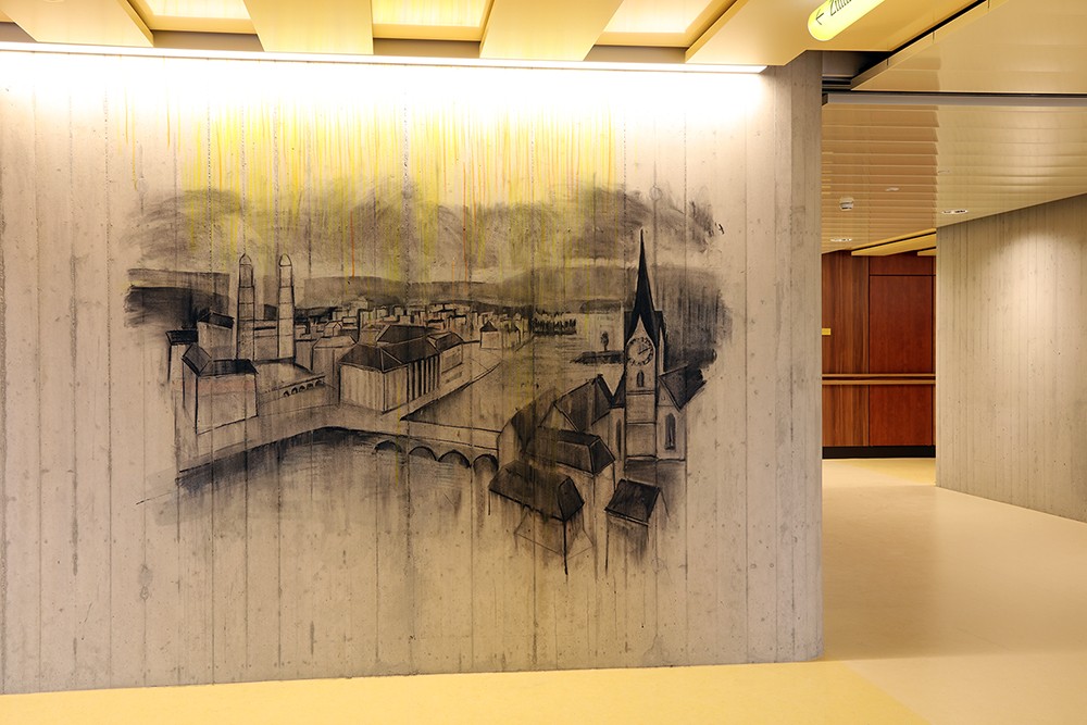 Wandbild einer Ansicht von Luzern auf Korridorwand