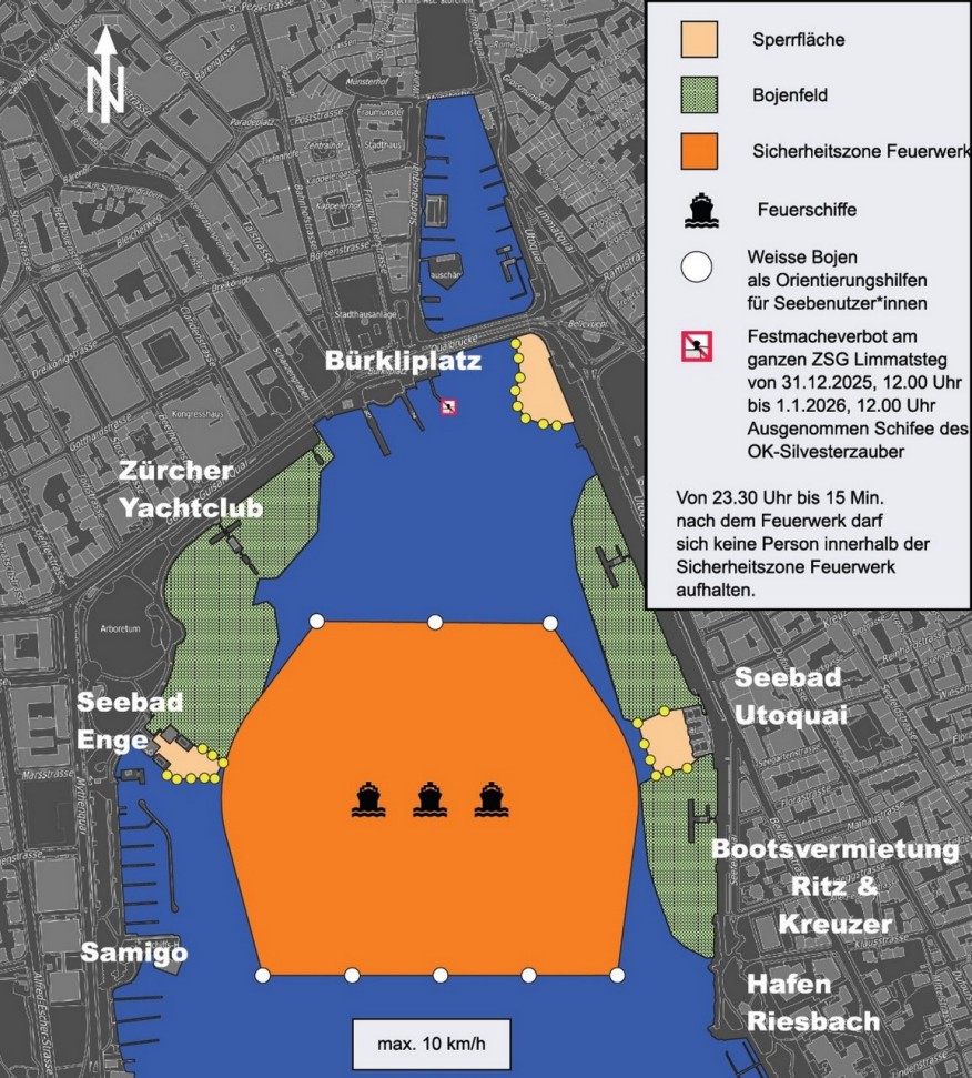 Kartendarstellung Verkehrsvorschriften für den Schiffsverkehr am Silvesterzauber