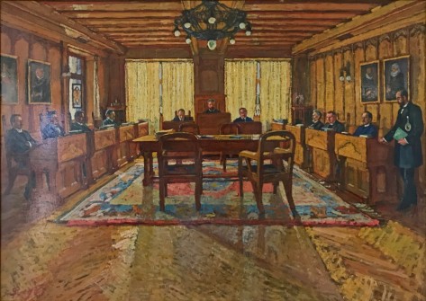 1921, Ölgemälde «Sitzung des Stadtrates» von Sigismund Righini (1870-1937)
