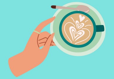 Illustration einer Hand mit Kaffeetasse