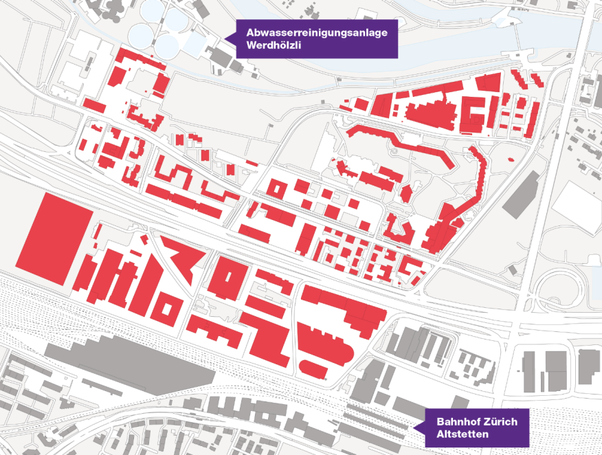 Perimeter Ablösung Gasverteilnetz Altstetten-Nord Übersichtskarte der Ablösung des Gasverteilnetzes in Altstetten-Nord