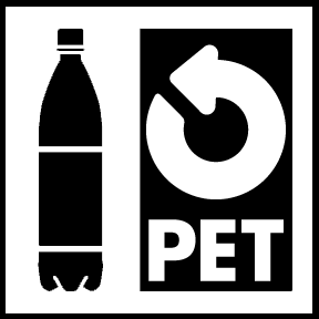 PET-Getränkeflasche Piktogramm für PET, das eine PET-Getränkeflasche abbildet.