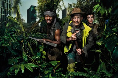 Kampagnenbild: Drei GSZ-Mitarbeitende im Grossstadt-Dschungel