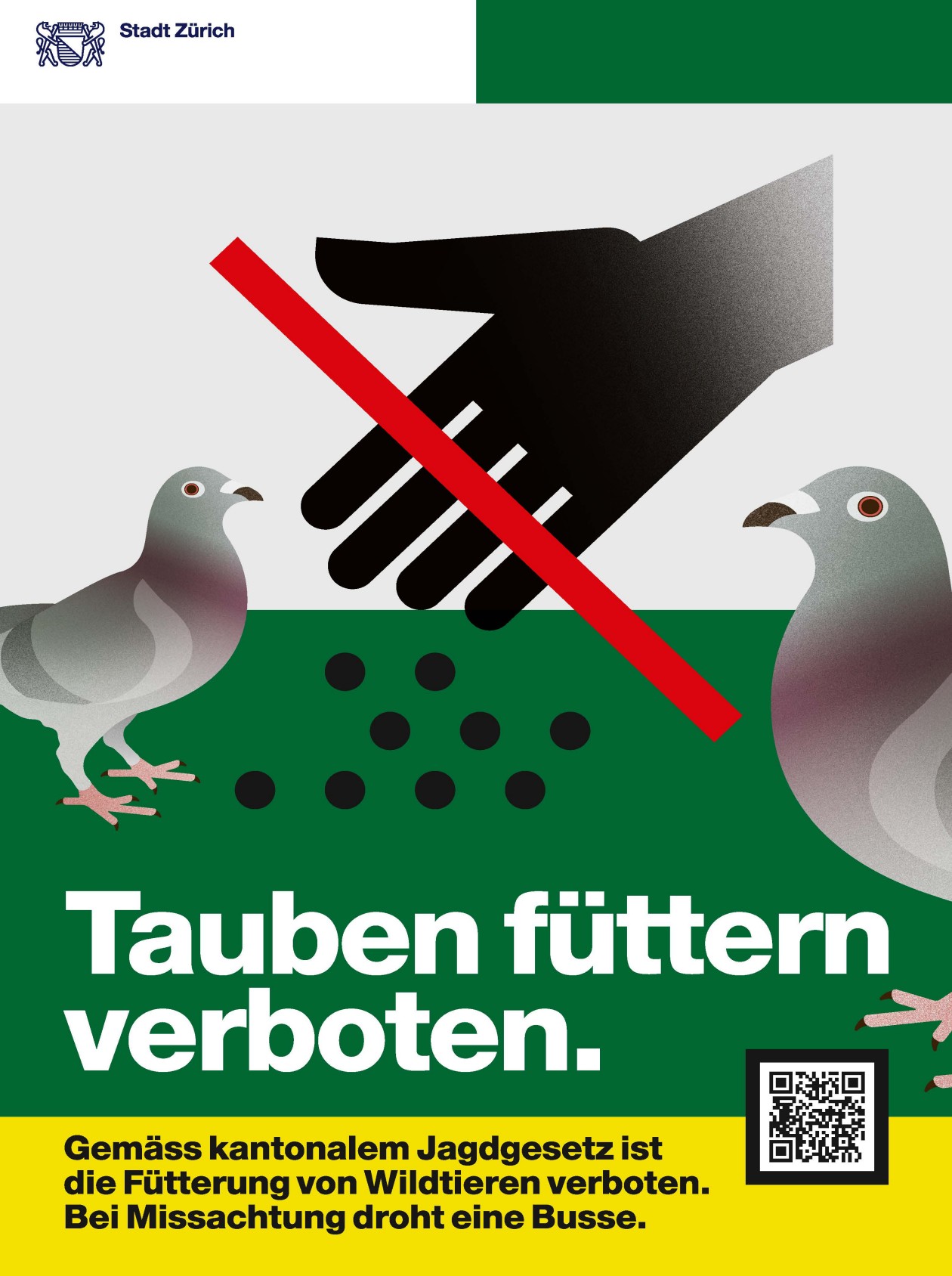 Plakat der Stadt Zürich zum Taubenfütterungsverbot
